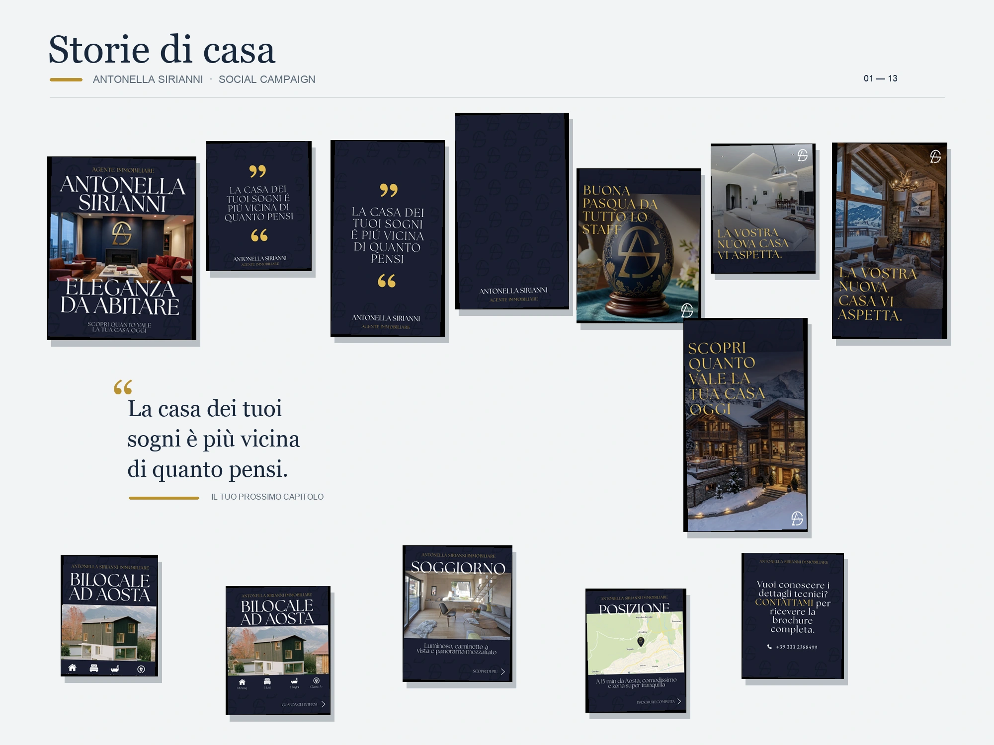 Antonella Sirianni social media posts arranged on a cool grey background