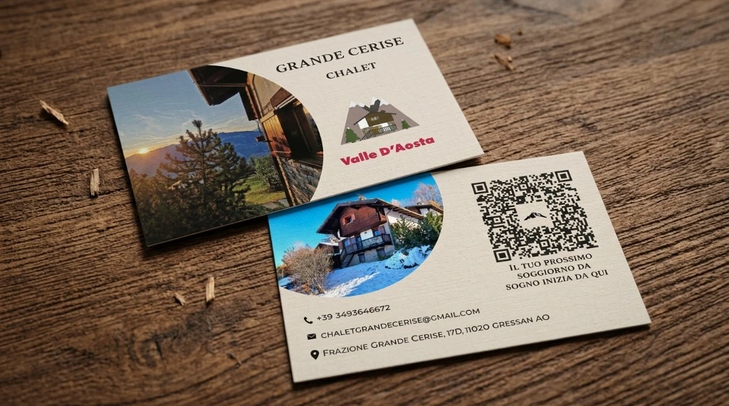 Chalet Grande Cerise Printed Business Cards on Rustic Wood