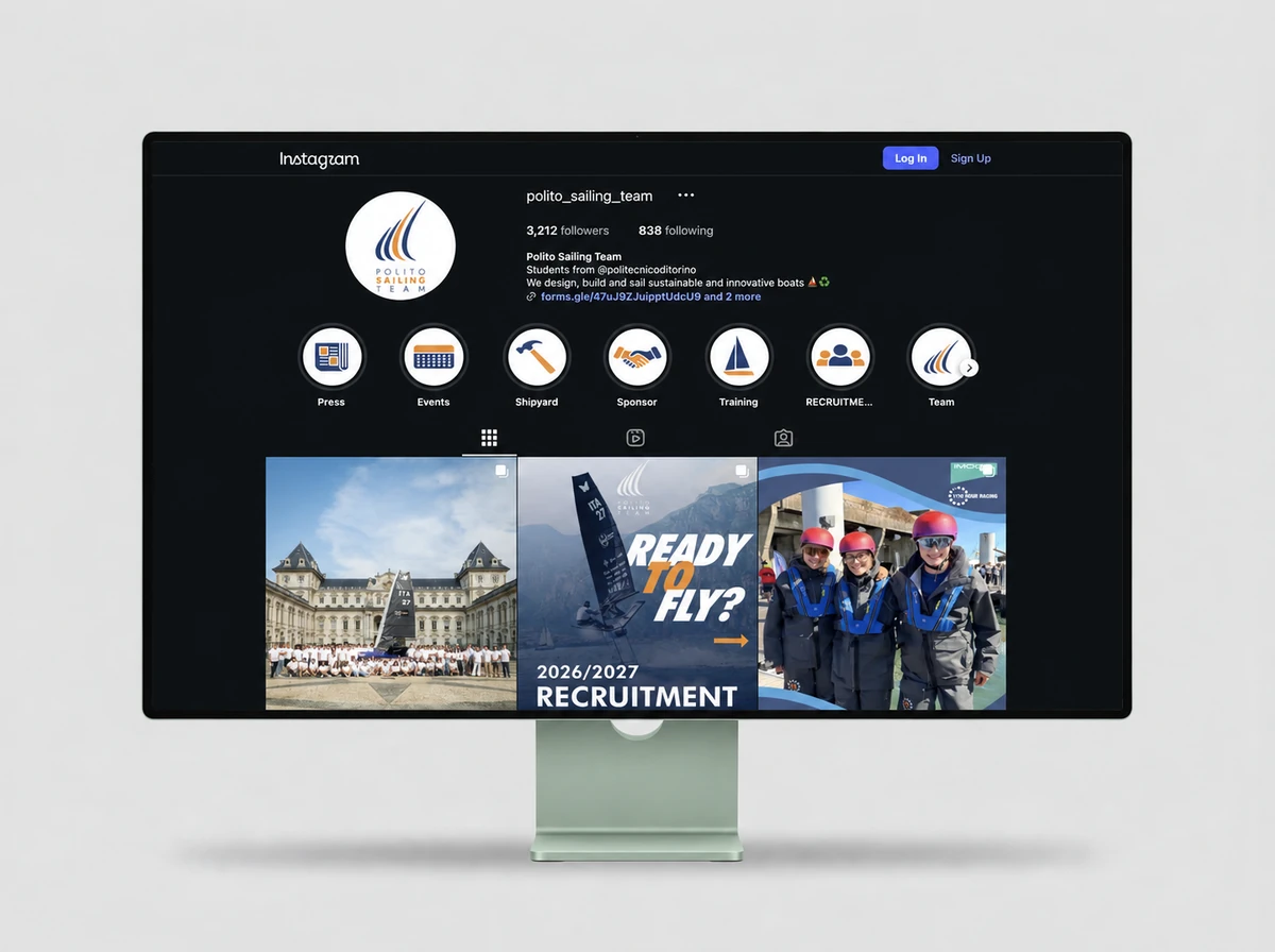 PoliTO Sailing Team Instagram profile on desktop monitor