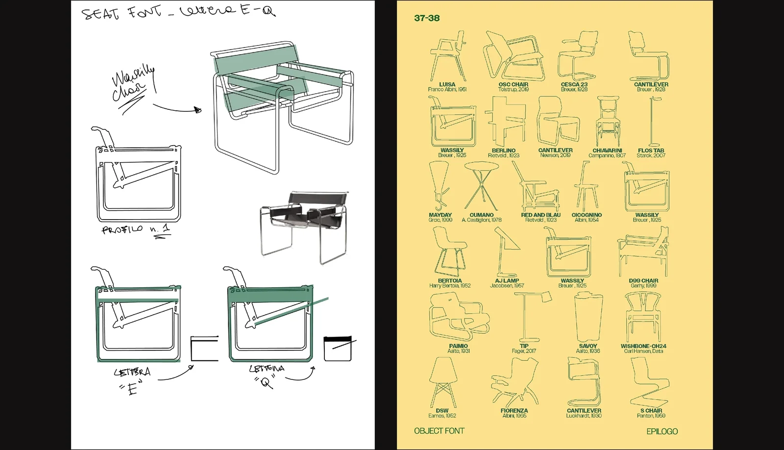 Tracce Magazine typographic chair system spread
